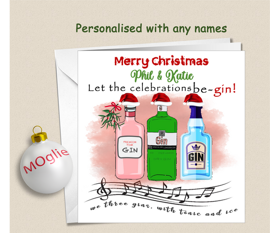Personalised Christmas Card Couple Celebration be-GIN - 3GINs