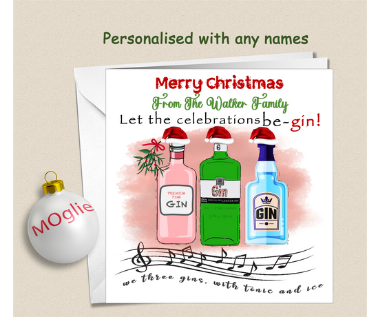 Personalised Christmas Xmas card with family name, club, business - 3GINs