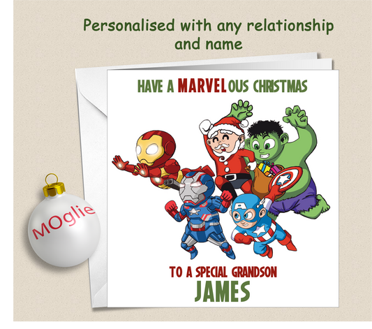 Personalised Marvel Character Christmas Xmas Card