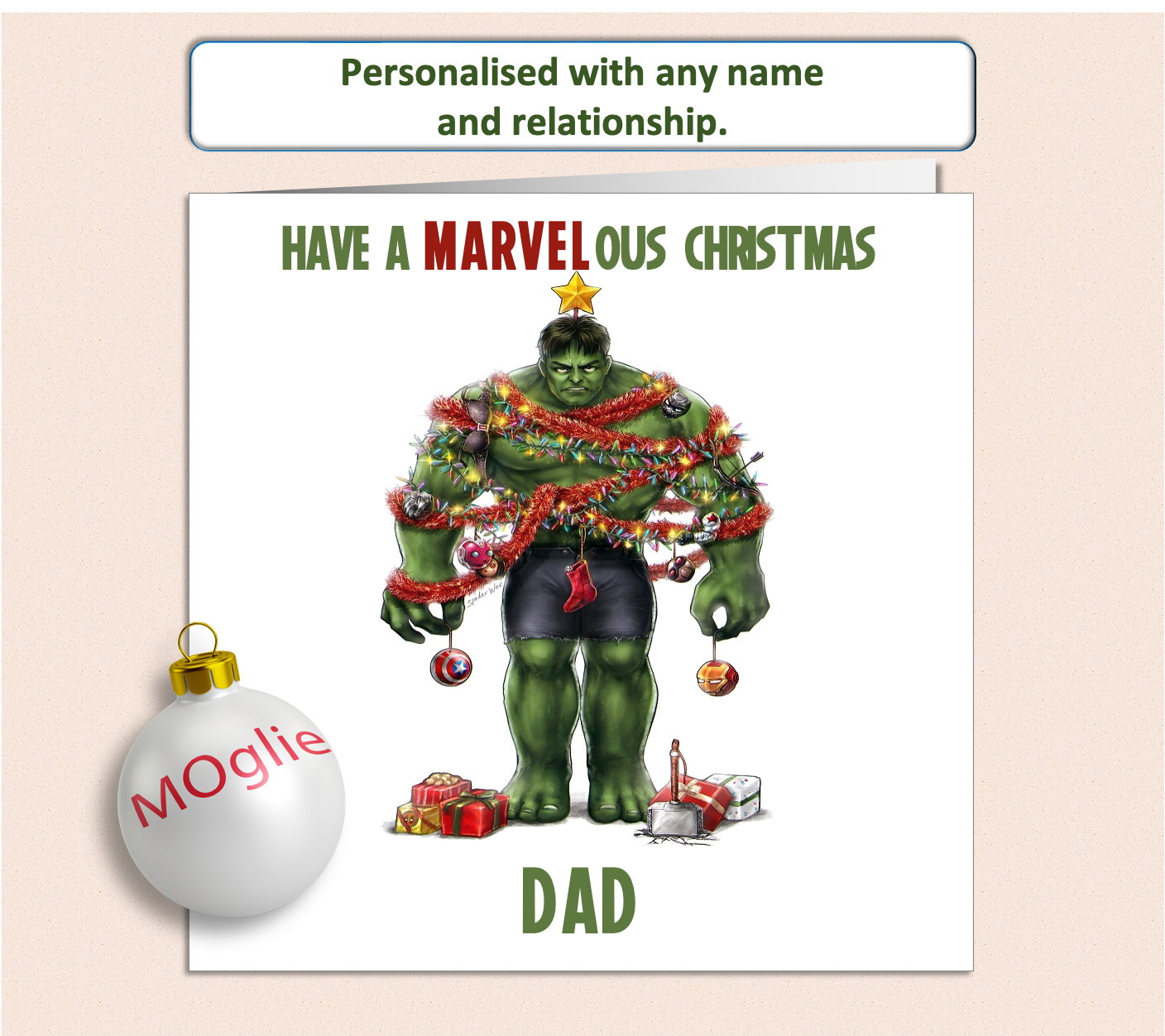 Personalised Marvel Incredible Hulk Christmas Xmas Card