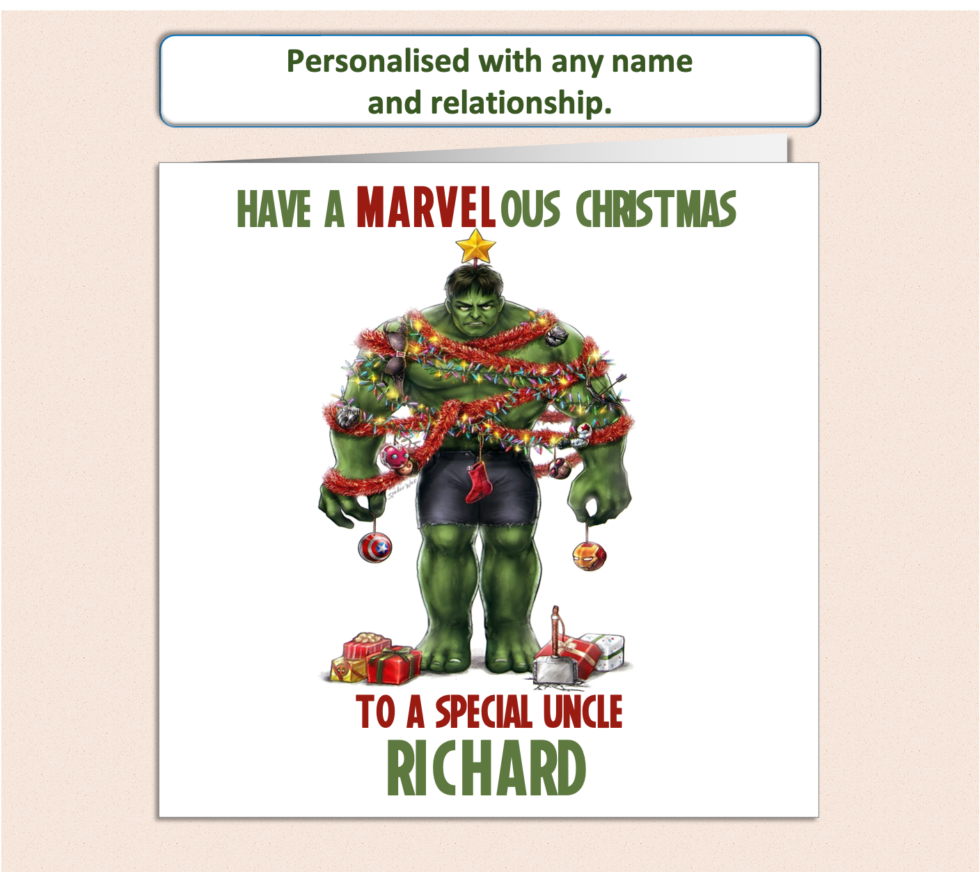 Personalised Marvel Incredible Hulk Christmas Xmas Card