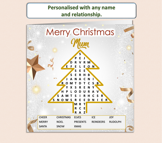 Personalised Word Search Christmas Card