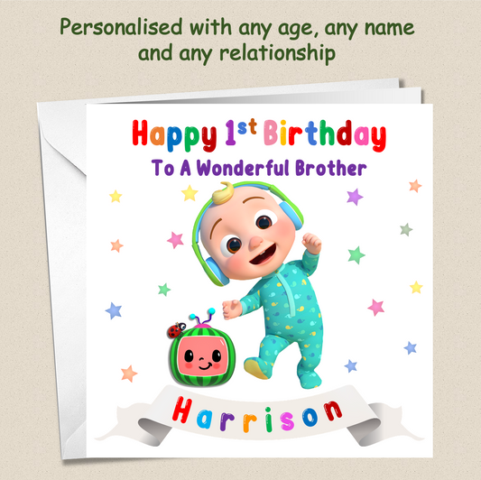 Personalised CoComelon Kids Childs Birthday Card