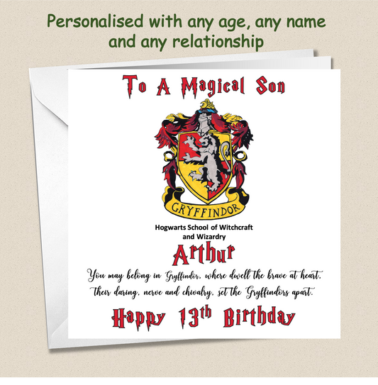 Personalised Gryffindor (Harry Potter Inspired) Birthday Card Teenagers