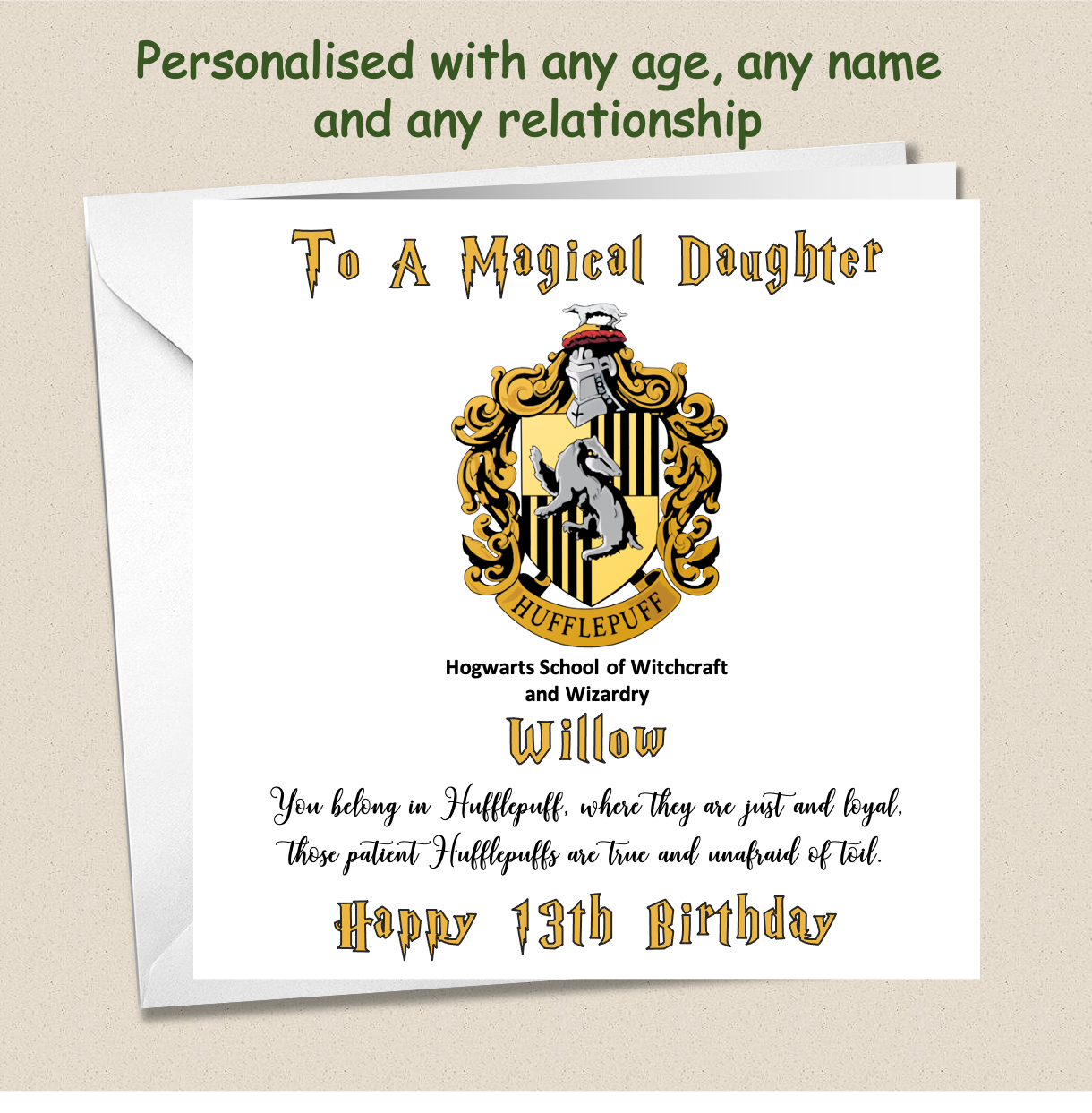 Personalised Hufflepuff (Harry Potter Inspired) Birthday Card Teenager