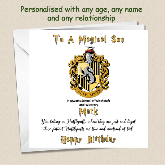 Personalised Hufflepuff (Harry Potter Inspired) Birthday Card For Him