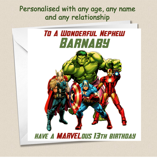 Personalised Marvel Characters Birthday Cards - teenager