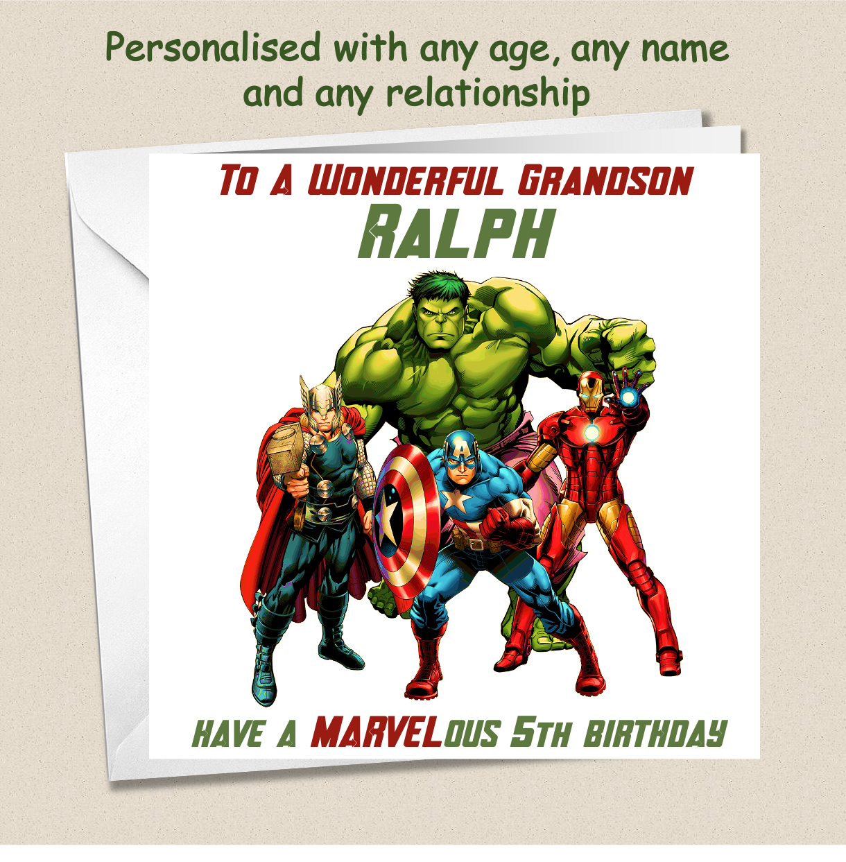 Personalised Marvel Characters Birthday Card - age 4 - 8