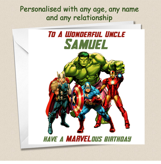 Personalised Marvel Characters Birthday Card - for him, superhero