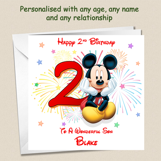 Personalised Mickey Mouse Birthday Card - 2nd Birthday