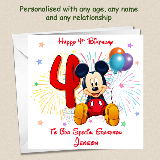 Personalised Mickey Mouse Birthday Card - 4th Birthday