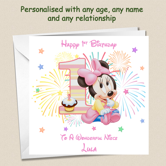 Personalised Minnie Mouse Birthday Card - 1st Birthday