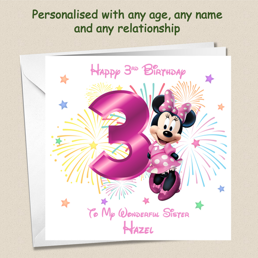 Personalised Minnie Mouse Birthday Card - 3rd Birthday