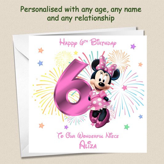 Personalised Minnie Mouse Birthday Card - 6th Birthday