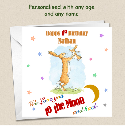 Personalised Kids Childs Love You To The Moon and Back Birthday Card