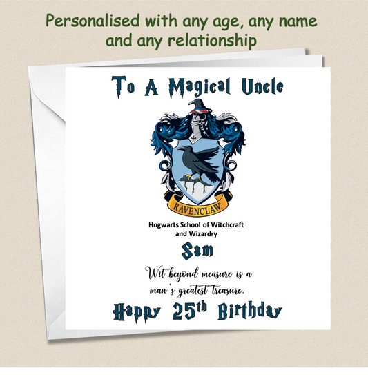 Personalised Ravenclaw (Harry Potter Inspired) Birthday Card For Him
