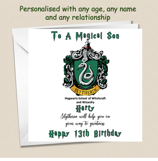 Personalised Slytherin (Harry Potter Inspired) Birthday Card Teenagers