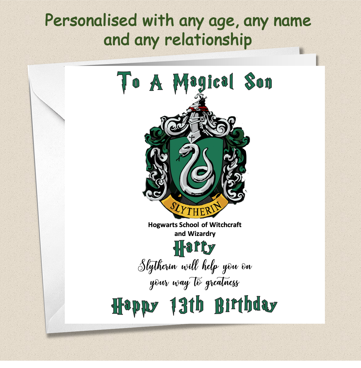 Personalised Slytherin (Harry Potter Inspired) Birthday Card Teenagers