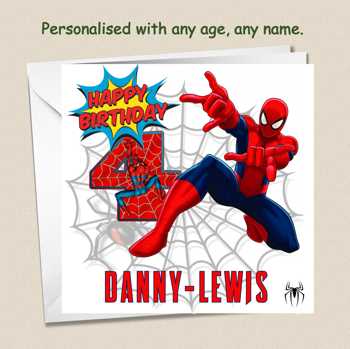 Personalised Spiderman Birthday Cards - 4 to 8 - SPID3