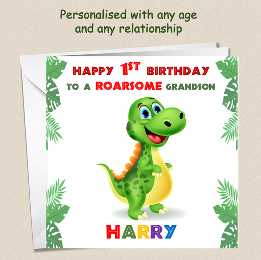 Personalised ROARSOME Dinosaur Birthday Card - DINO1
