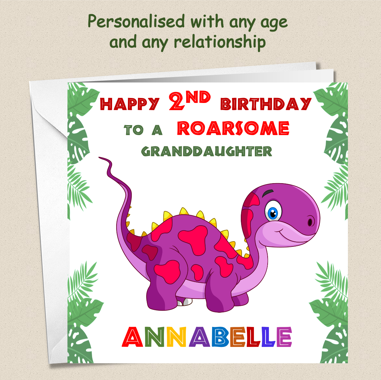 Personalised ROARSOME Dinosaur Birthday Card - DINO2