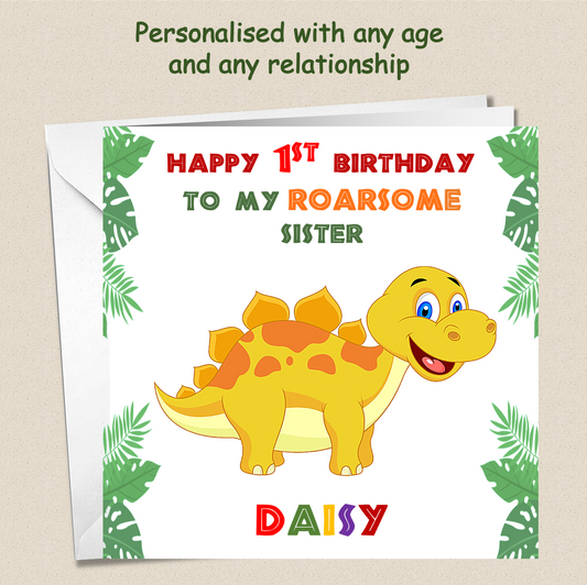 Personalised ROARSOME Dinosaur Birthday Card - DINO3