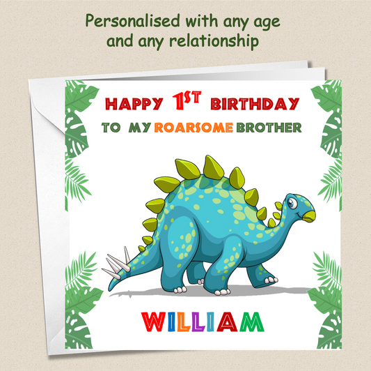 Personalised ROARSOME Dinosaur Birthday Card - DINO4