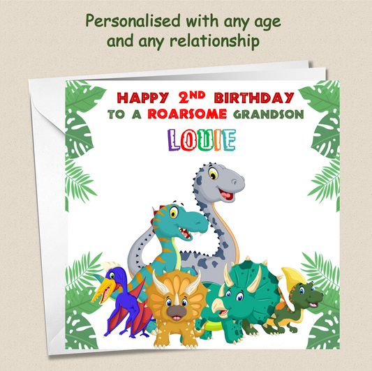 Personalised ROARSOME Dinosaur Birthday Card - DINO5