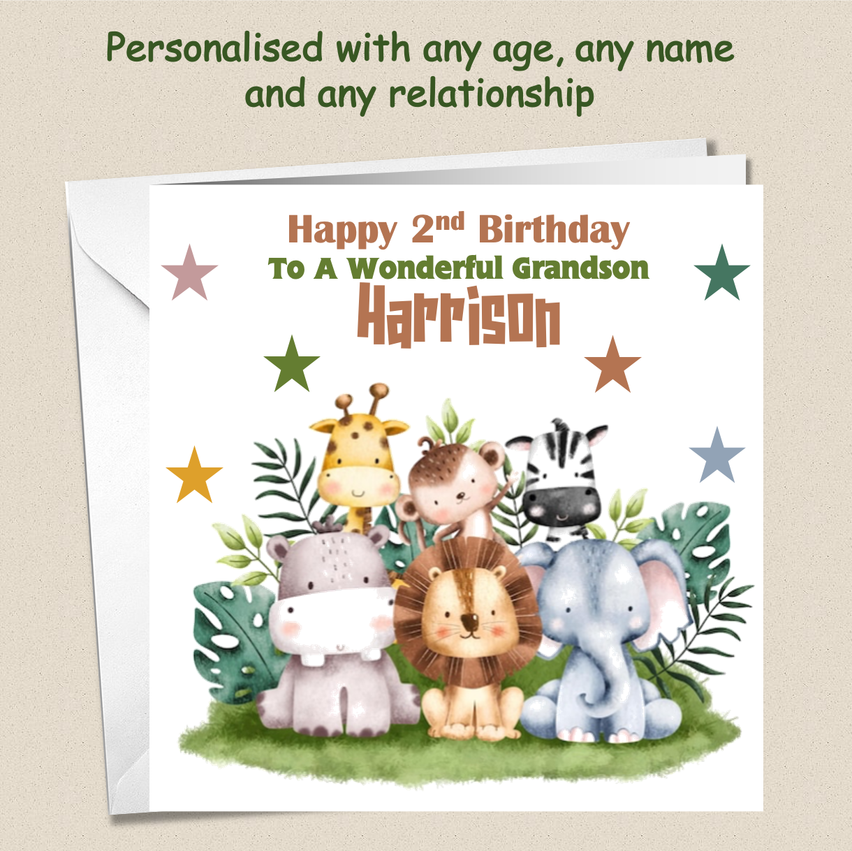 Personalised Jungle Kids Childs Birthday Card - Jung 1-3