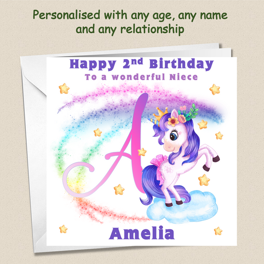 Personalised Unicorn Birthday Card - Uni 2