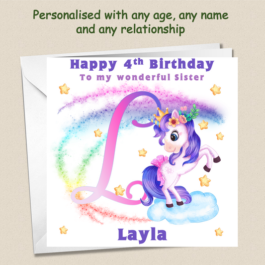 Personalised Unicorn Birthday Card - Uni 2