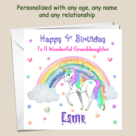 Personalised Unicorn Birthday Card - Uni 3