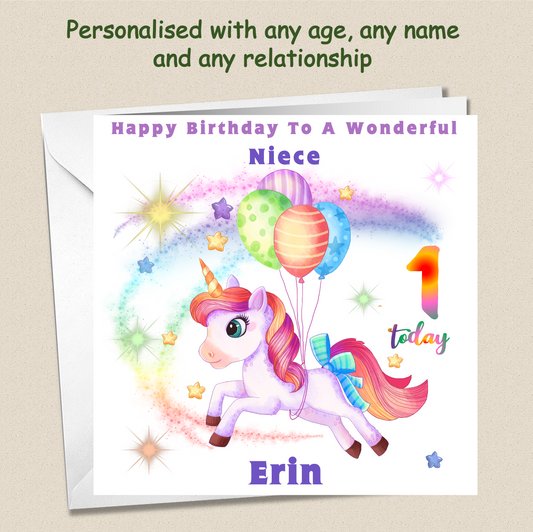 Personalised Unicorn Birthday Card - Uni 4